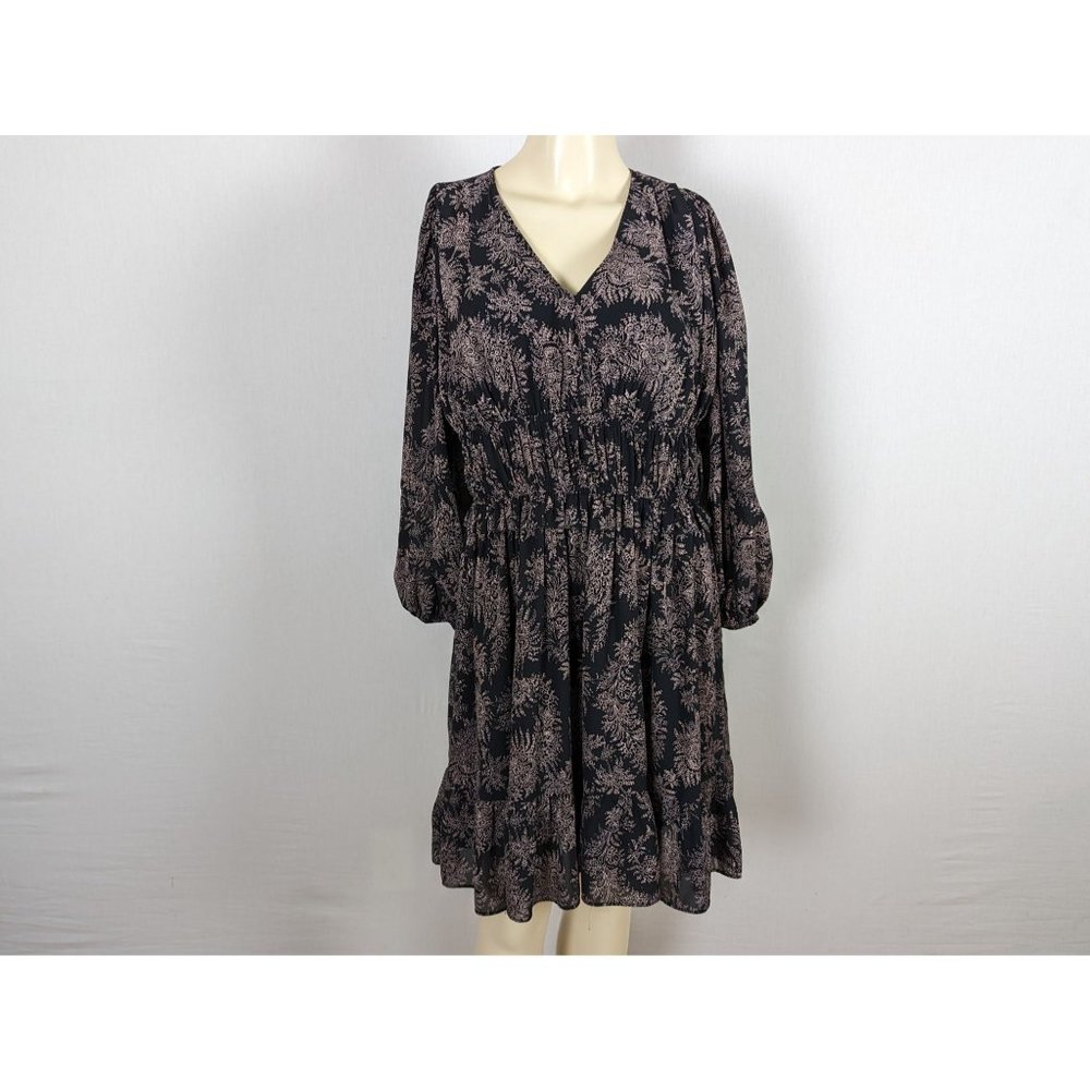 Ann Taylor smocked waist ruffled peasant floral ruffled boho V neck dress sz 10p